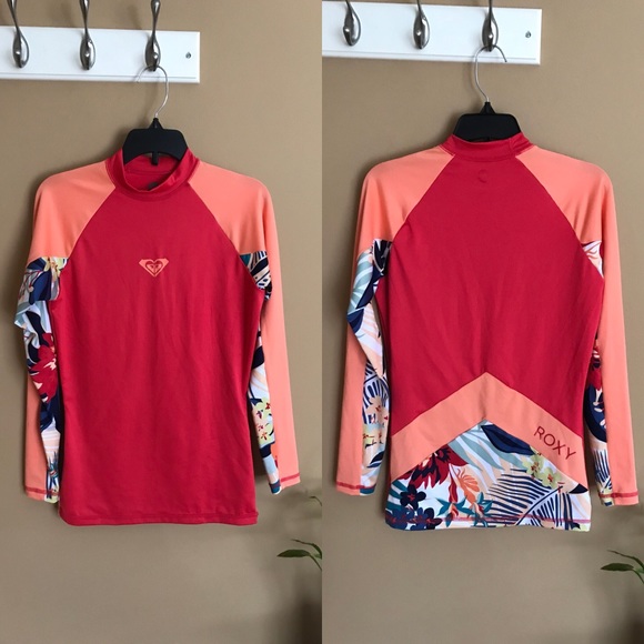 Roxy Other - Roxy Orange & Red Floral Rash Guard